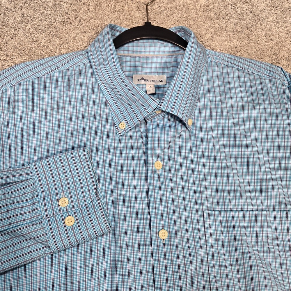 Peter Millar Crown Sport Shirt XL Blue red Performance long sleeve Button Down